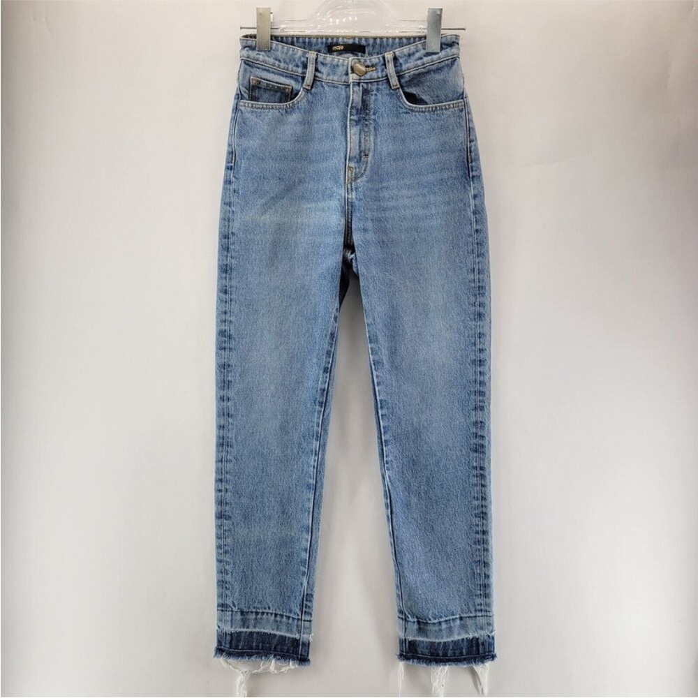 Maje Jeans Womens 25 Waist High Rise Straight Cropped Undone Raw Hem Designer